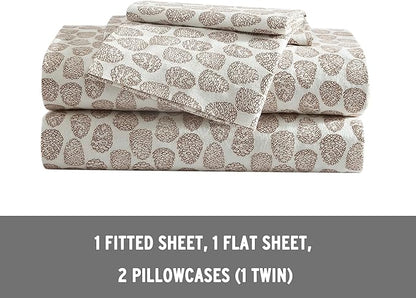 Eddie Bauer - Full Sheets, Cotton Flannel Bedding Set, Brushed For Extra Softness, Cozy Home Decor (Little Creek Pine Cone Beige, Full)