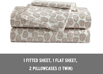 Eddie Bauer - Queen Sheets, Cotton Flannel Bedding Set, Brushed For Extra Softness, Cozy Home Decor (Little Creek Pine Cone Beige, Queen)