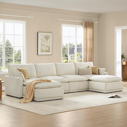 CHITA 147" Oversized Cloud Couch, Modern Modular Sectional Sofa Set for Living Room, 6 Seater U Shaped Sectional Couch, Cream
