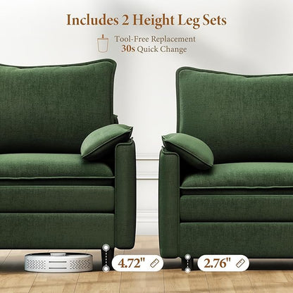 Vesgantti Large Modular Sectional Sofa, Big Comfy Cloud Couch with Ottoman Deep Seat Chenille Cloud Sofa, 8 Seater Large Sectional Couches for Living Room, Bedroom and Apartment, Green