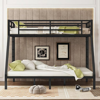 Bellemave Twin XL Over Queen Bunk Bed for Adults, Twin XL Over Queen Bunk Beds Frame with 2 Ladder and Full Length Guardrail, Easy Assemble, Mattress Not Included, Black