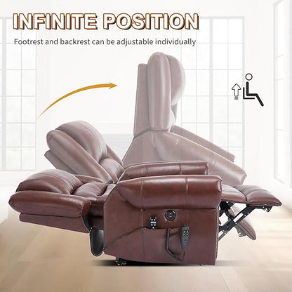 Luxlen Power Lift Recliner Chair for Elderly, Dual Motor Massage Recliner with Lumbar Heat, Heavy Duty Motion Mechanism Lift Chair with Charge Ports, Genuine Leather - Red