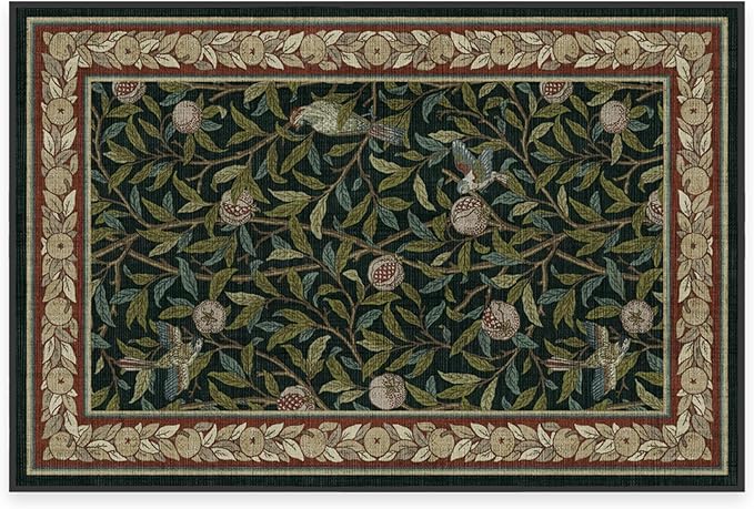 RUGGABLE x Morris & Co Washable Area Rug– Pomegranate Blue Green 2x3, Stain-Resistant, Non-Slip – Small Machine Washable Rugs for Living Room, Bedroom, Hallway, Entryway & Bathroom–with Cushioned Pad