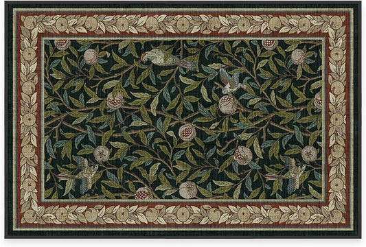 RUGGABLE x Morris & Co Washable Area Rug– Pomegranate Blue Green 2x3, Stain-Resistant, Non-Slip – Small Machine Washable Rugs for Living Room, Bedroom, Hallway, Entryway & Bathroom–with Cushioned Pad