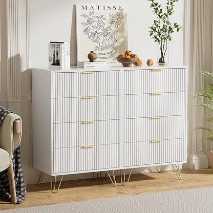 White Dresser for Bedroom, Modern Wide Dresser with Gold Pulls and 4 Drawers for Bedroom, Closets, 15.7" D x 23.6" W x 37.4" H