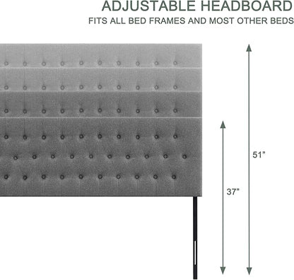 Tufted Upholstered Headboard Twin Size, Solid Wood Head Board with Durable Metal Legs, Adjustable Height Twin XL headboard from 37” to 51” Fabric Headboard in Modern Button Design, Grey
