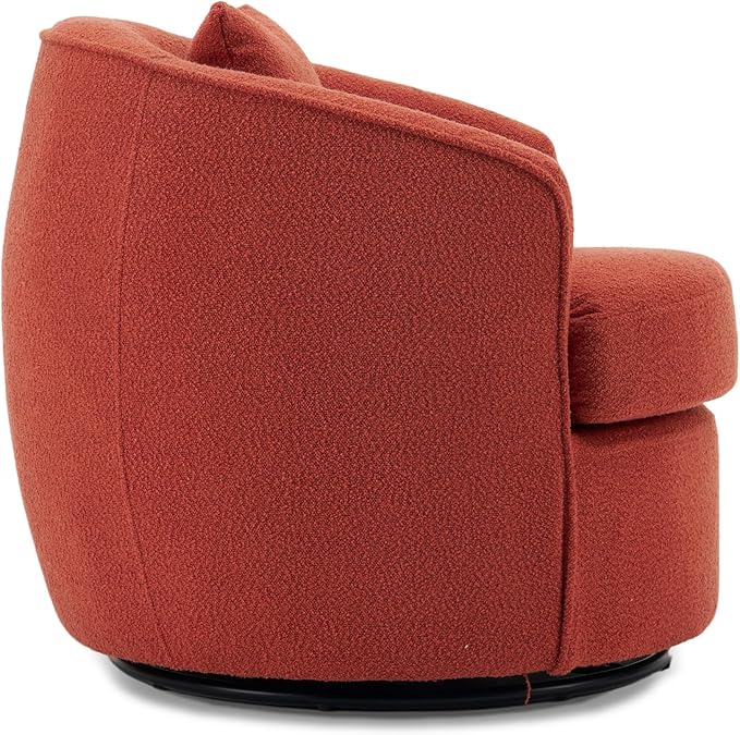 Swivel Accent Chair, Modern Upholstered Boucle Barrel Arm Chairs with Pillow for Living Room, 360 Degree Round Swivel Sherpa Armchair with Round Base for Bedroom Club (1, Orange)