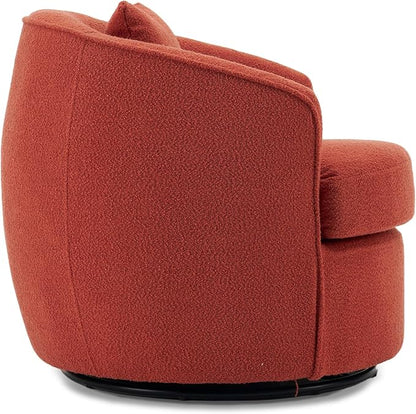 Swivel Accent Chair, Modern Upholstered Boucle Barrel Arm Chairs with Pillow for Living Room, 360 Degree Round Swivel Sherpa Armchair with Round Base for Bedroom Club (1, Orange)