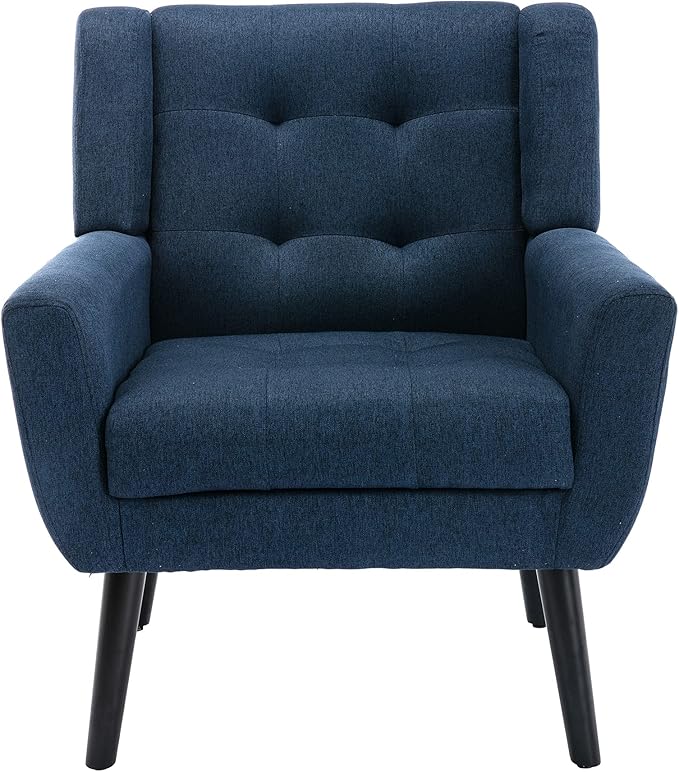 Dolonm Midcentury Modern Accent Chair with Arms, Upholstered Fabric Reading Side Chair Tufted Back Decorative Wingback Chair for Living Room Bedroom (Blue)