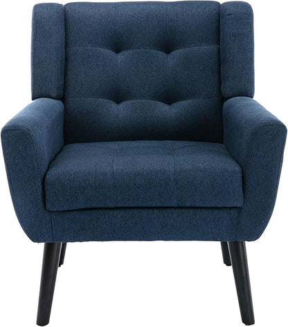 Dolonm Midcentury Modern Accent Chair with Arms, Upholstered Fabric Reading Side Chair Tufted Back Decorative Wingback Chair for Living Room Bedroom (Blue)