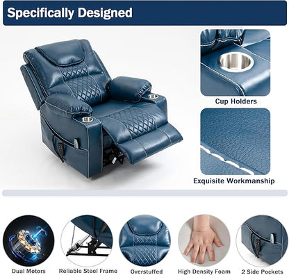 Dual Motor Power Lift Recliner Chair Sofa with Massage and Heating for Big Elderly Adults People, Lay Flat Lift Chair, Infinite Position, 2 Cup Holders, 2 Side Pockets, Lumbar Pillow