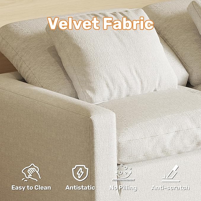 Large Convertible Modular Couches, L - Shape Couch with Optional Ottoman,Down Fill Sectional Sofa for Living Room(Beige)