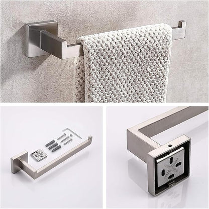 Bathroom Hardware Set Bathroom Accessories Set SUS304 Towel Bar Set Includes Towel Bar Inch+Towel Holder+Toilet Paper Holder+Towel Hook (10, Brushed Nickel-Paper Holer with Cover)