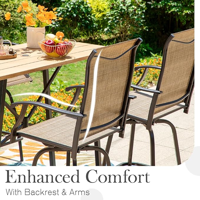 Sophia & William Patio Swivel Bar Stools Set of 4, Bar Height Patio Chair, High Top Patio Chairs, Supports 300 lbs (Brown Fabric)