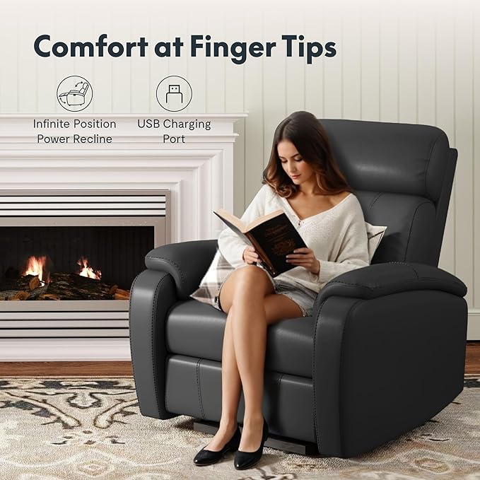 FLEXISPOT X3 Power Recliner Chair, Adjustable Electric Recliner with USB Port, Thick Cushion & Padded Back, Comfortable Faux Leather Chair for Living Room Bedroom Home Theater (Black)