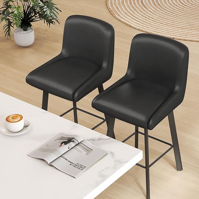 Swivel Bar Stools, 30''H Upholstered Barstools with Backs, Modern Counter Height Bar Stool Chairs for Kitchen Island, Metal Legs (Black- Faux Leather, Set of 3-30" H)