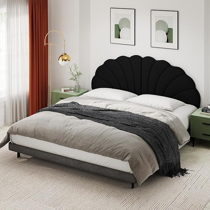 King Size Headboard Only, Petal Wall Mount Headboard King/California King Size for Adjustable Bed Velvet Upholstered Head Board Easy Assembly, Black