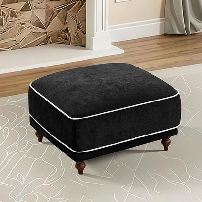 35" Square Ottoman for Modular Couch Sectional Sofa,Movable Footstool with Wooden Legs for Living Room Bedroom,Comfy Thicked Cushion Upholstered Foot Rest,Black