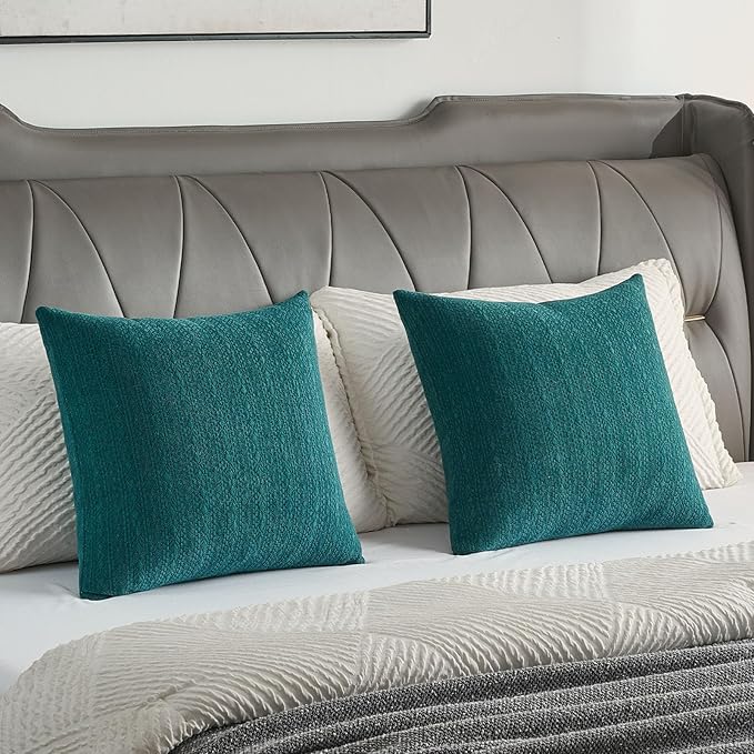 FUTEI Teal Chenille Throw Pillow Covers 12x20 Inch Set of 2,Soft Striped & Diamond Textured Lumbar Pillow Cases,Modern Home Decor for Couch Living Room