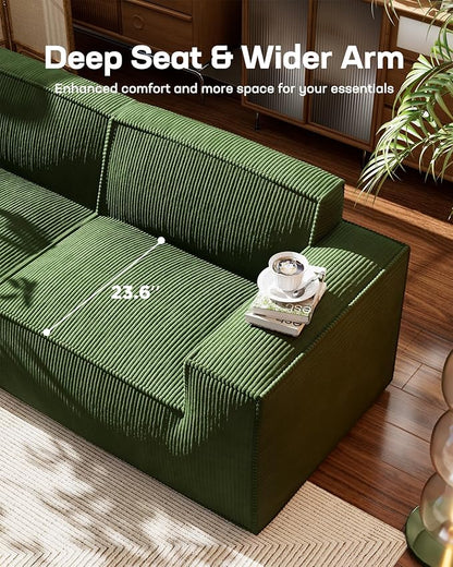 Marsail Modular Sectional Sofa, 111" L-Shaped Cloud Boneless Sectional Couch with Deep Seat, Freely Combinable Modern Sofa for Living Room, No Assembly, Plush Corduroy Fabric, Green