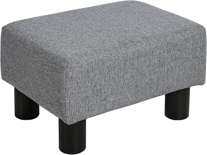 HOMCOM Ottoman Foot Rest, Small Foot Stool with Linen Fabric Upholstery and Plastic Legs, Cube Ottoman for Living Room, Gray