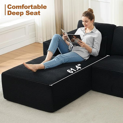 106" Cloud Modular Sectional Sofa Couch with L-Shape Chaise,Modern Boneless Sectional Couch with Deep Seat,Upholstered Couches for Living Room Bedroom,No Assembly Required,Black
