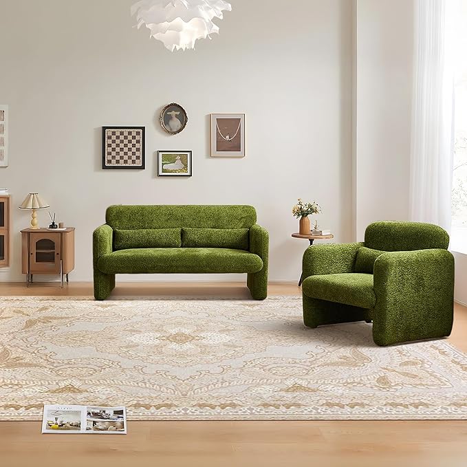 59" W Upgrade Lambswool Fabric Loveseat Sofa, Modern Love seat Couch, Solid and Easy to Install, Upholstered 2-Seater Couch for Bedroom, Apartment, Living Room