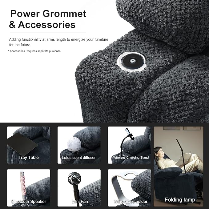 Power Lift Recliner Chair for Living Room Elderly with Massage Recliners Footrest Cup Holder Oversized Electric Heated Reclining Single Sofa Chairs Storage (Grey)