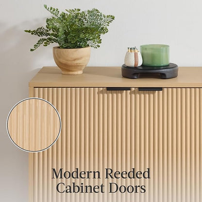 Best Choice Products 2-Door Modern Storage Cabinet, Buffet, Sideboard, Media Cabinet, Cupboard, Entryway Accent Table, Bookcase w/Reeded Panels and Adjustable Shelves – Natural