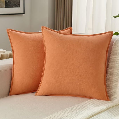 FUTEI Orange Chenille Throw Pillow Covers 20x20 Inch Set of 2,Edges Double-Stitched Cushion Cases,Modern Home Decor for Couch Living Room