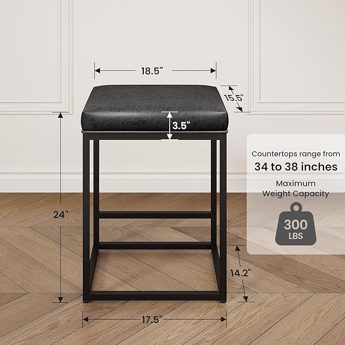 PHI VILLA Bar Stools Set of 2 - Thick Cushion Bar Chairs Metal Steel Frame Base with Footrest, Counter Height 24'' Bar stools