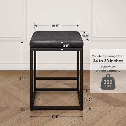 PHI VILLA Bar Stools Set of 2 - Thick Cushion Bar Chairs Metal Steel Frame Base with Footrest, Counter Height 24'' Bar stools