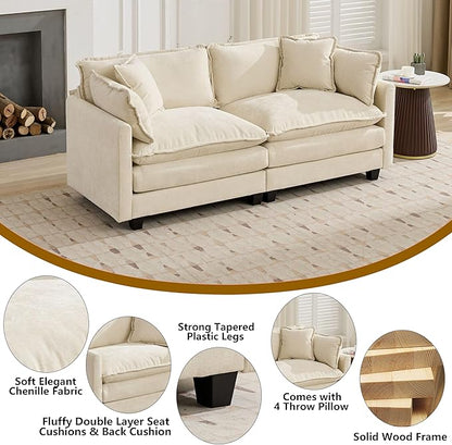 Aoowow Modular Sectional 2 Seater Cloud Sofa Couch for Living Room,78" Loveseat Couch with Deep Seat,Modern Chenille 2 Seat Sofas,Fluffy Small Couches for Bedroom,Small Spaces (Beige, 2 Seater)
