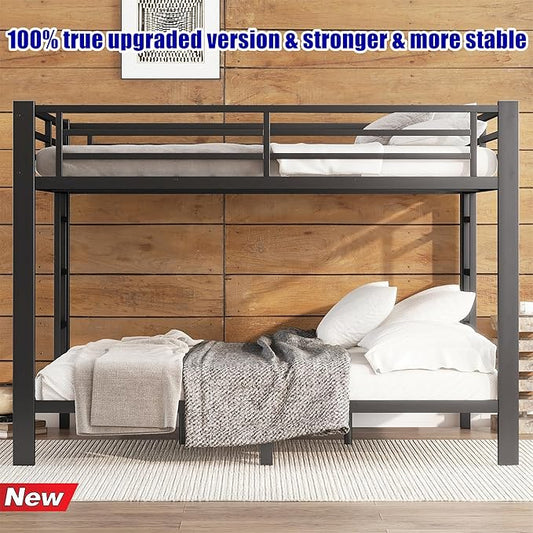 Higher Quality & Stronger Heavy Duty Steel Black Bunk Bed Queen Over Queen Size Bunkbed, Thickened More Stable Safer Metal Bunk Bed (Easier to Assemble)
