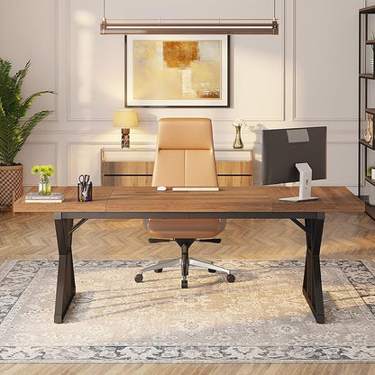 Tribesigns 70.8-Inch Executive Desk, Large Computer Office Desk Workstation, Modern Simple Style Laptop Desk Study Writing Table Business Furniture for Home Office (Light Brown, 70.8 Inch)