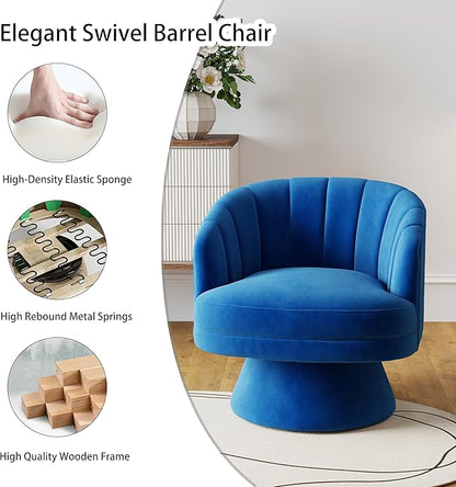 Swivel Accent Chair Set of 2,Upholstered Velvet 360° Swivel Barrel Chair for Living Room Overstuffed Bouncle Reading Chair Round Armchair for Bedroom,Vanity,Office (Navy)