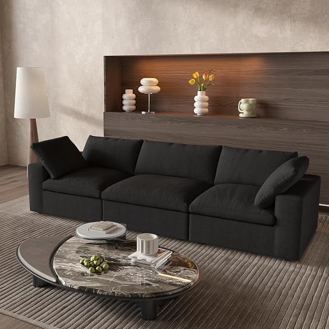 Cloud Modular Sectional Sofa,120" Down Filled Comfort Sofa Couch for Living Room,3 Seater Couches for Livingroon Apartment,Sofa Cover Washable and Replaceable,White