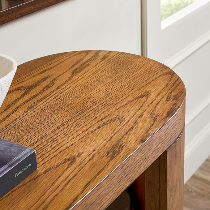 Walker Edison Maya Solid Oak Wood Veneer Console Table with Storage, 48 Inch, Medium Brown Oak