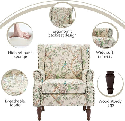 Lumibee High Back Accent Chair Set of 2, Armchair in Fabric,Comfy Upholstered Wingback Single Sofa Reading Chairs with Solid Wood Legs for Living Room,Bedroom,Office-Bird