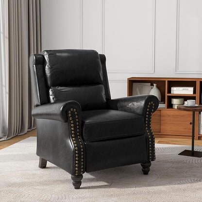 UIXE Pushback Recliner Chair, PU Leather Armchair Push Back Accent Chair for Living Room, Rivet Trim Club Chair Home Theater Overstuffed Single Sofa Bedroom Reading Seat - Black