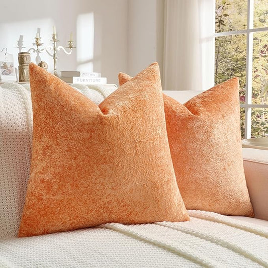 FUTEI Orange Flannel Throw Pillow Covers 16x16 Inch Set of 2,Soft Dimensional Textured Cushion Cases,Modern Home Decor for Couch Living Room