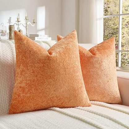 FUTEI Orange Flannel Throw Pillow Covers 24x24 Inch Set of 2,Soft Dimensional Textured European Cushion Cases,Modern Home Decor for Couch Living Room