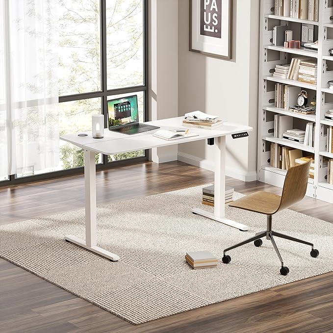 Electric Standing Desk 48 x 24 Inches, Height Adjustable Sit Stand Home Office Computer Desk with Memory Presets,White