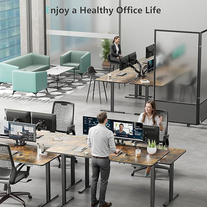 Dual Motor Electric Standing Desk with One Piece Desktop, 48 x 24 Inch Adjustable Height Sit to Stand Up Desk for Home Office, Work & Study, Black Frame & Black Desktop (2 Packages)