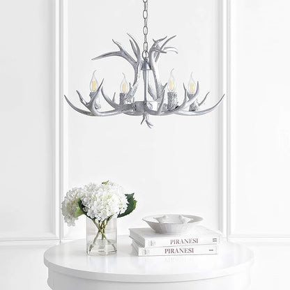 JONATHAN Y JYL6301C Eldora 26" Adjustable Resin Antler 4-Light LED Chandelier, Glam, Rustic,Cottage,Transitional, Dimmable Dining Room, Living Room, Kitchen, Foyer, Bedroom, Silver