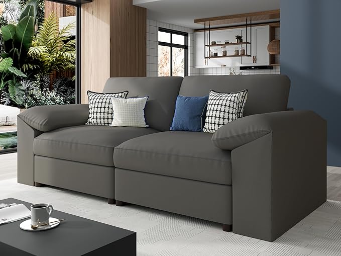 EASE MOOSE Loveseat Sofa for Living Room,Oversized Deep Seat Modular Sectional,Modern Comfy 2 Seater Sofas,Scratch Resistant Faux Leather Couch for Small Spaces,Grey