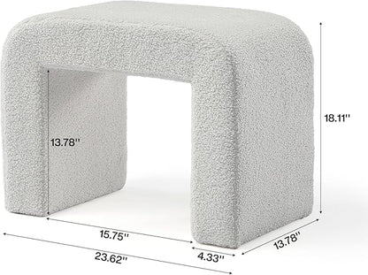 Tribesigns Vanity Stool Chair, Modern Boucle Ottoman Foot Rest for Couch, Large Foot Stool Ottoman, Extra Seating for Living Room, Arched Makeup Bench for Vanity, Fully Assembled, Light Gray, 2 Packs
