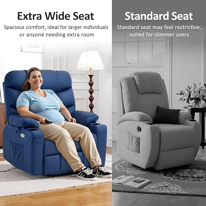 MCombo Oversized Power Lift Recliner Chair with Extended Footrest for Elderly People, Faux Leather R7289 (Navy Blue, Oversize)