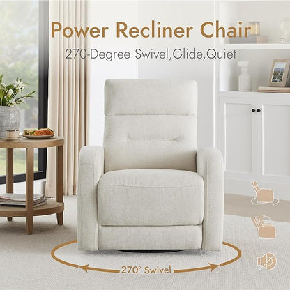 Watson & Whitely Swivel Power Recliner Glider Rocker, Small Recliner with Charging Port for Living Room, Fabric in Linen