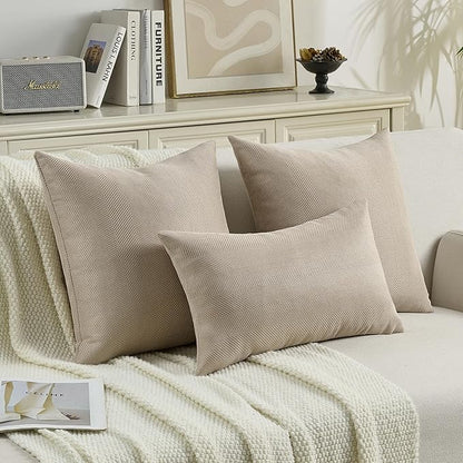 FUTEI Oatmeal Chenille Throw Pillow Covers 22x22 Inch Set of 2,Soft Wide Chevron Textured Cushion Case,Farmhouse Home Decor for Couch Bed Living Room